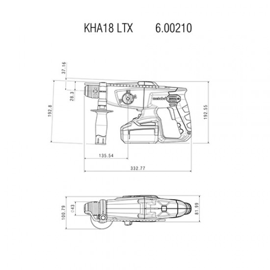 دریل بتن کن 4 شیار 3 کیلویی شارژی متابو مدل KHA18LTX